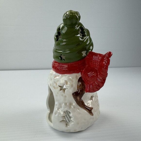 Hallmark Snowman Tealight Candle Holder Ceramic Red Scarf Green Hat Christmas - Picture 11 of 11